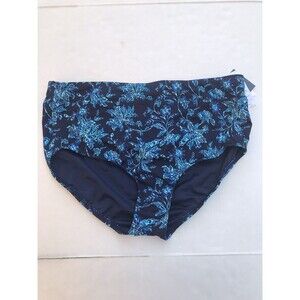 Lands End Size 18 Navy Floral High Waisted Bikini Bottoms Swimsuit Tummy Control